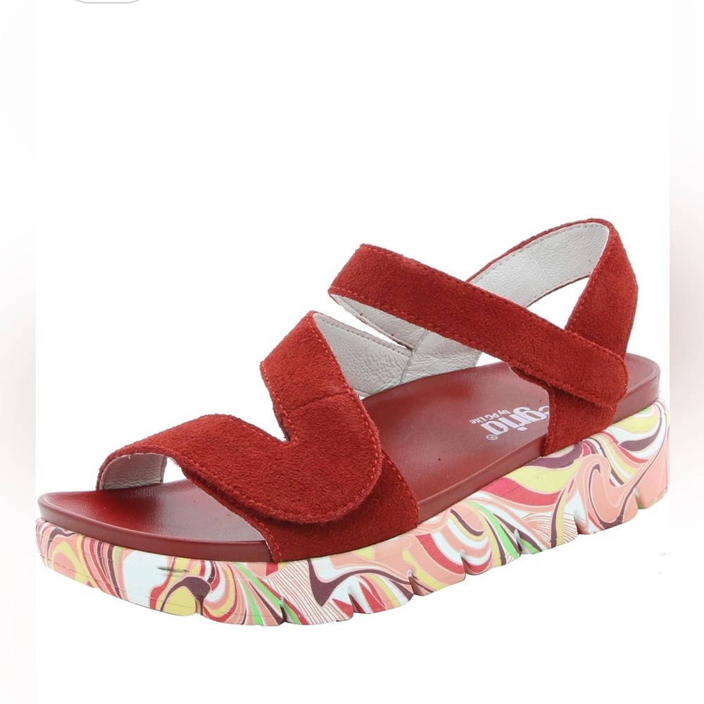ALEGRIA BY PG LITE RED SUEDE TWO ADJUSTABLE STRAP ANA SANDAL 38 / 8-8.5